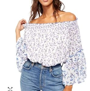 Free People Rose Valley Blouse Floral Cottagecore Bell Sleeves Boho Womens Large